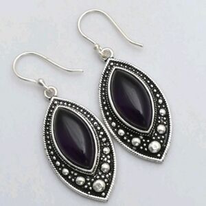 Amethyst Gemstone 925 Sterling Silver Handmade Drop Dangle Earrings